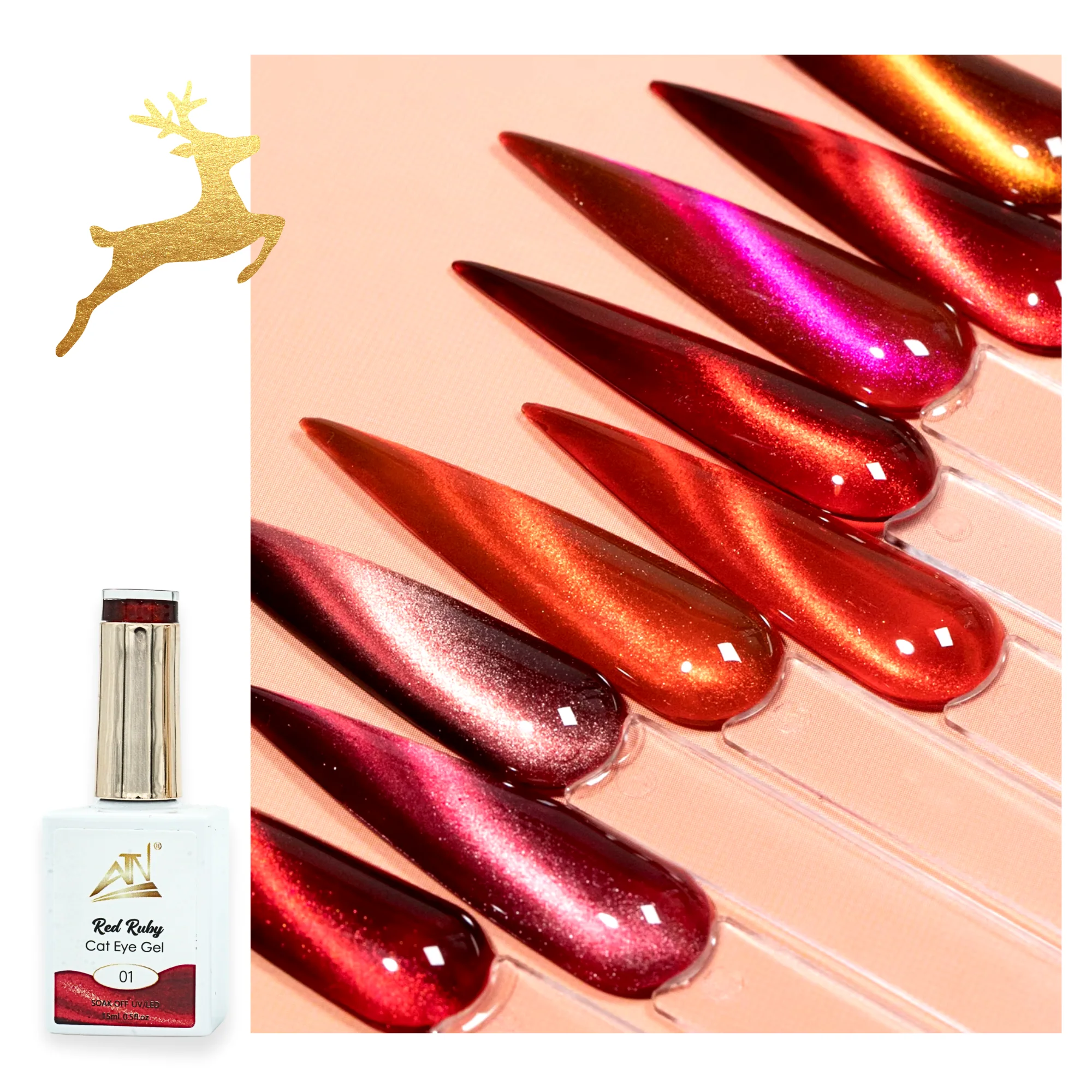 ATN Fashion Nail Art - Red Ruby Cat Eye Gel Nail Polish 10 colors - Image 15