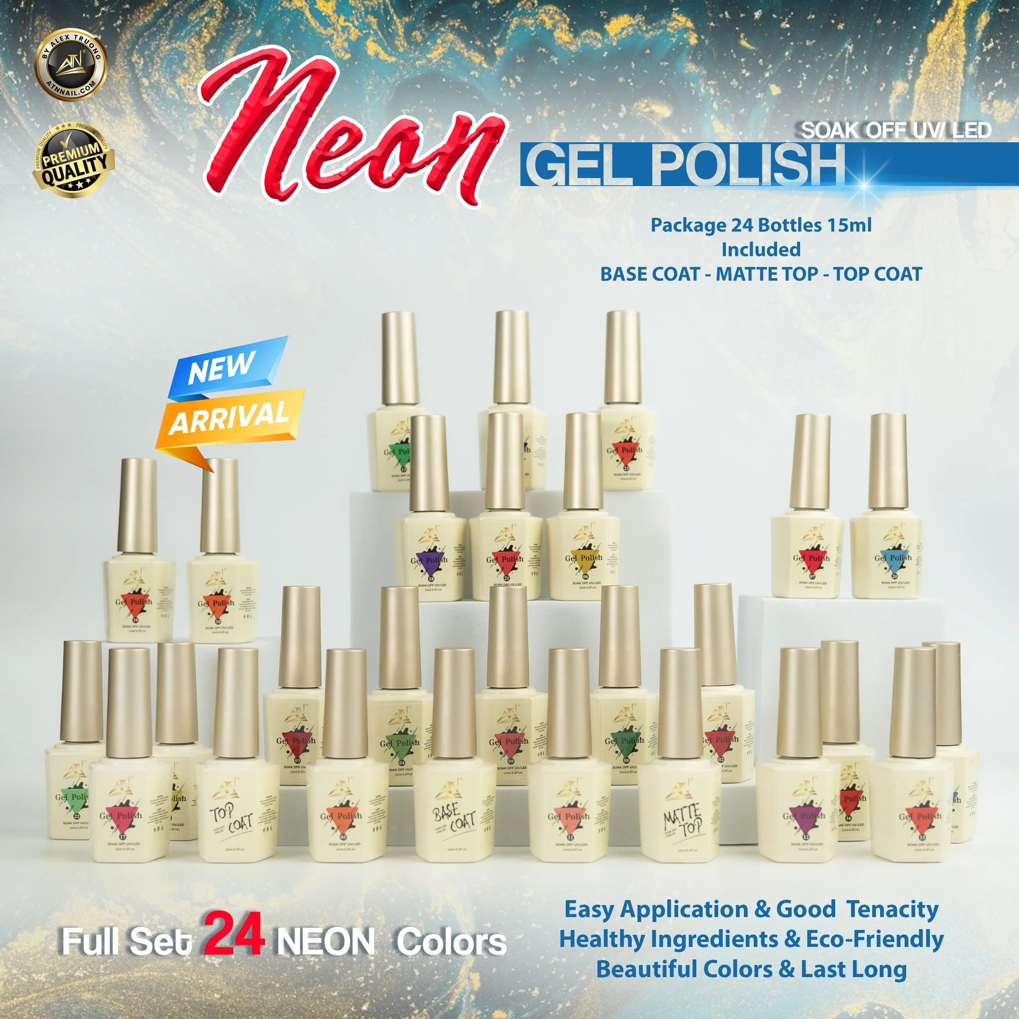 ATN Neon Gel Polish - Set 24 Colors - Image 2