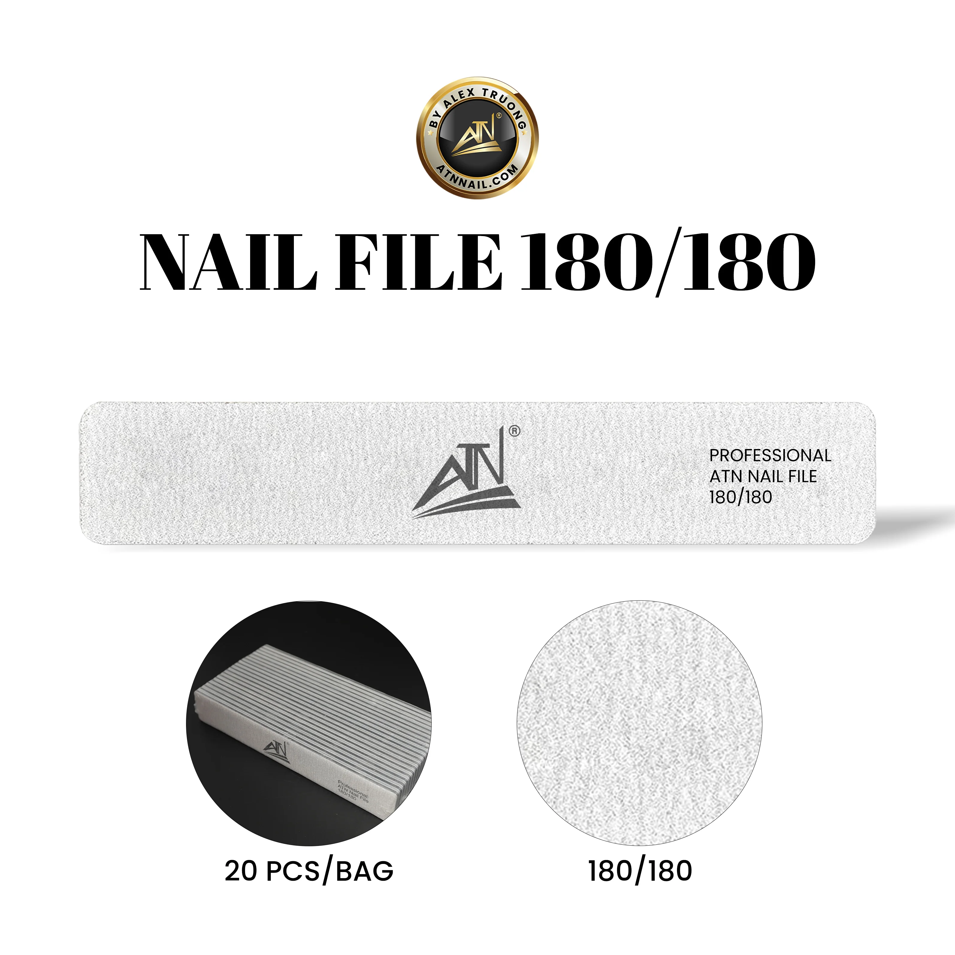 ATN Nail File 180/180 - White - Pack 20pcs - Image 3