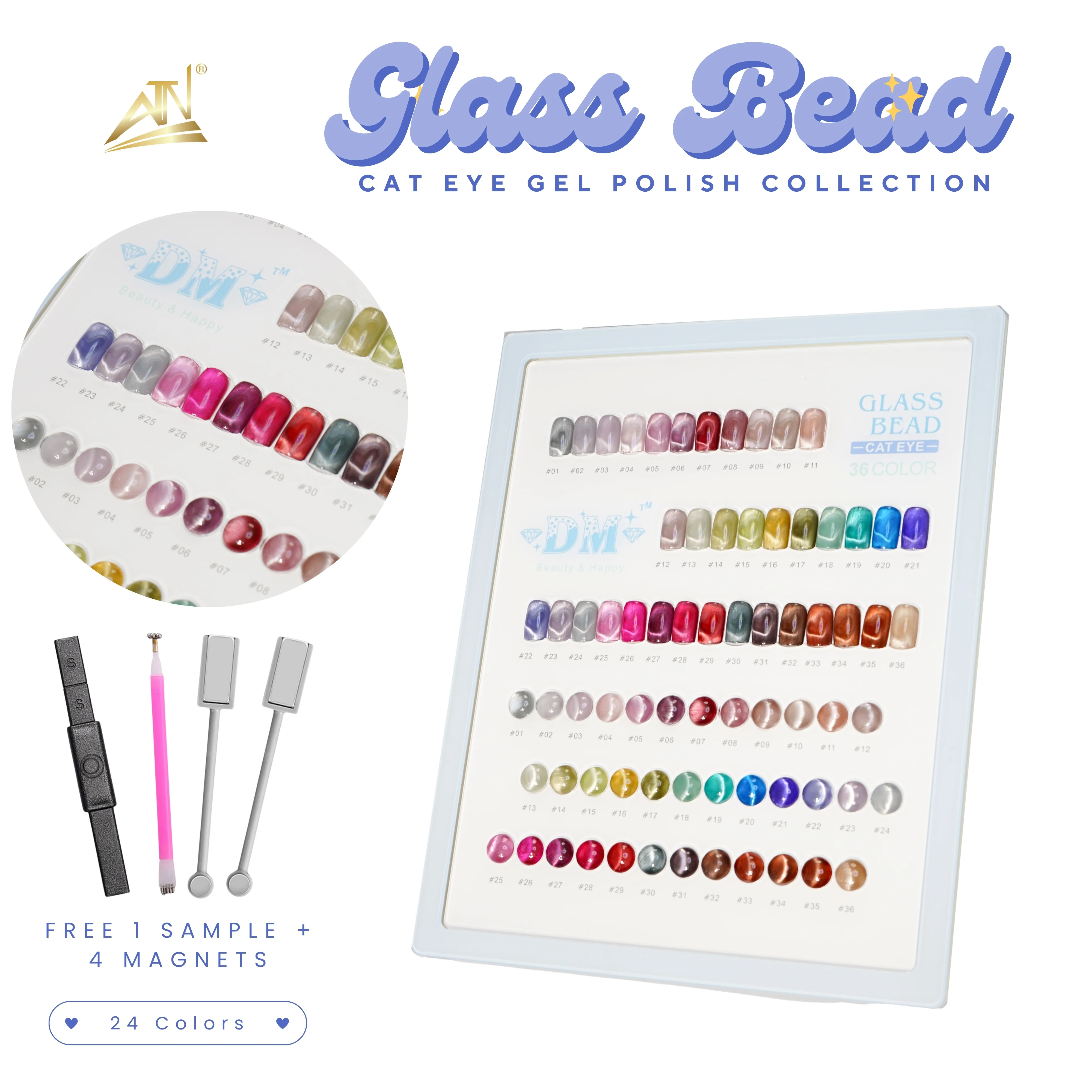 Glass Bead Cat Eye Gel Polish - Set 36 Colors | DM Collection