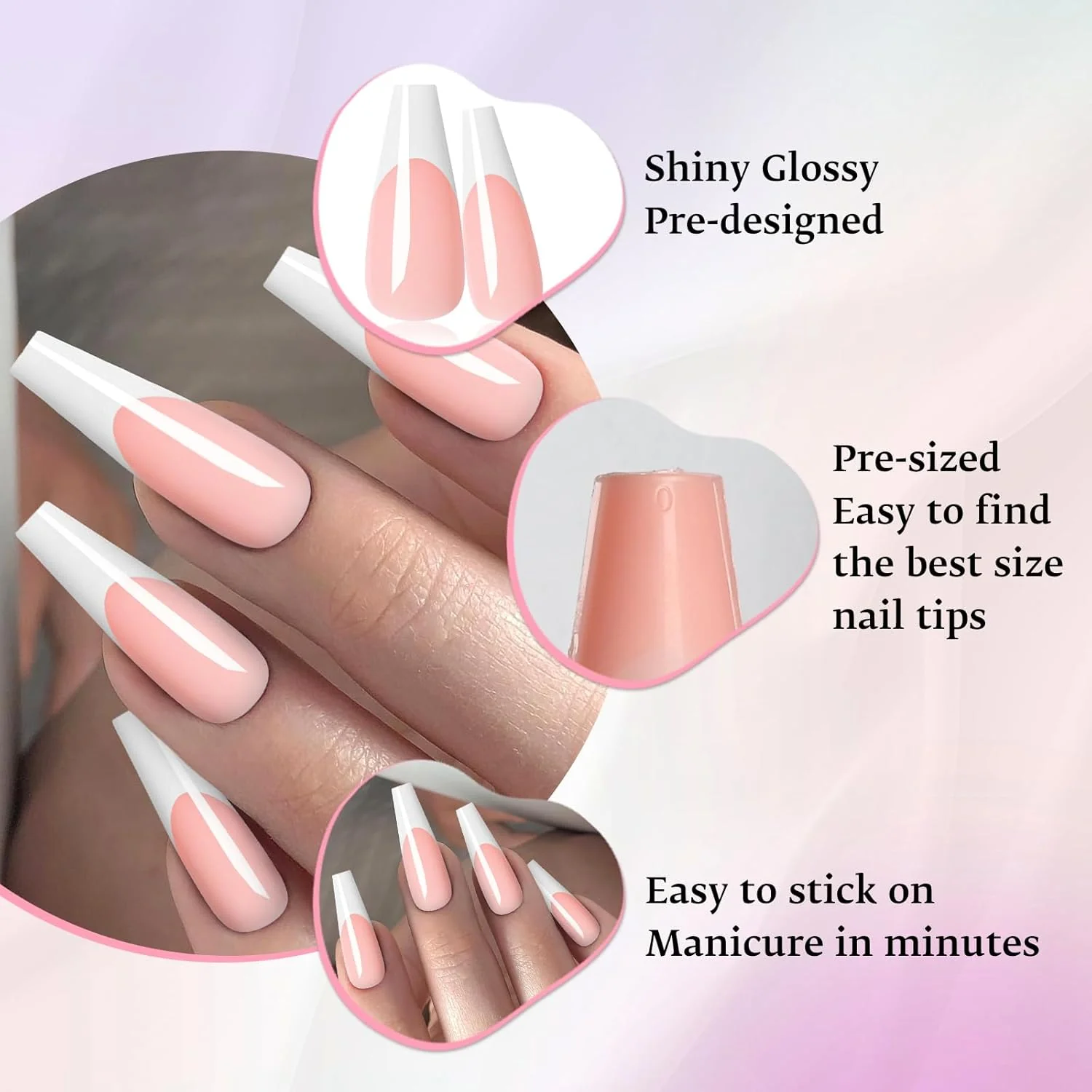 Long Coffin French Tips Nails 120pc - Image 2