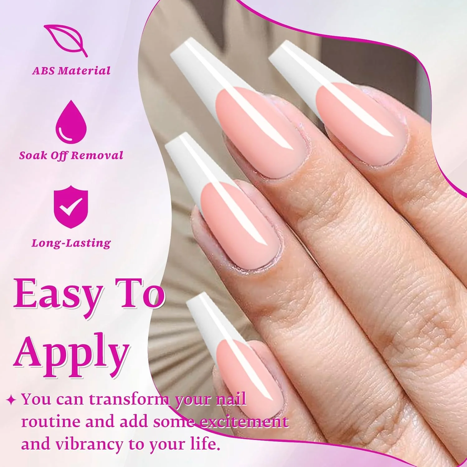 Long Coffin French Tips Nails 120pc - Image 3