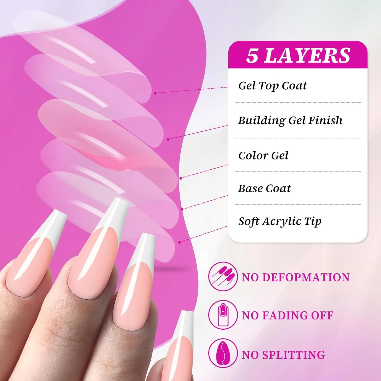 Long Coffin French Tips Nails 120pc - Image 4
