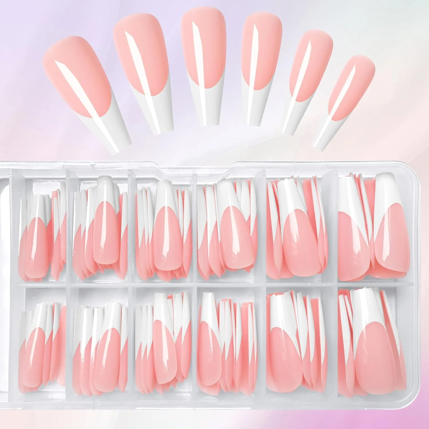 Long Coffin French Tips Nails 120pc - Image 5
