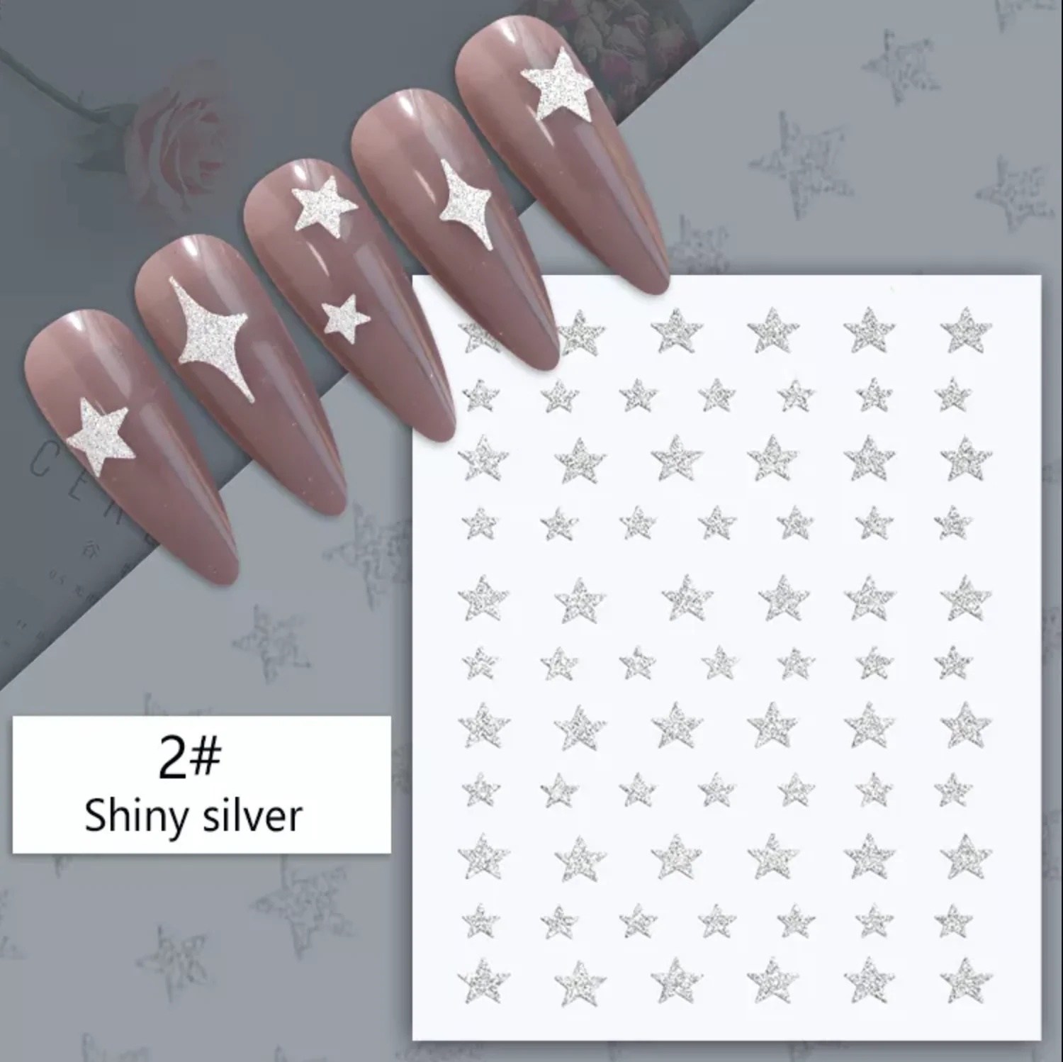 STICKER - Glitter Silver - Butterfly, Bear,Flame, Trace, Heart | SET 7 PCS - Image 2