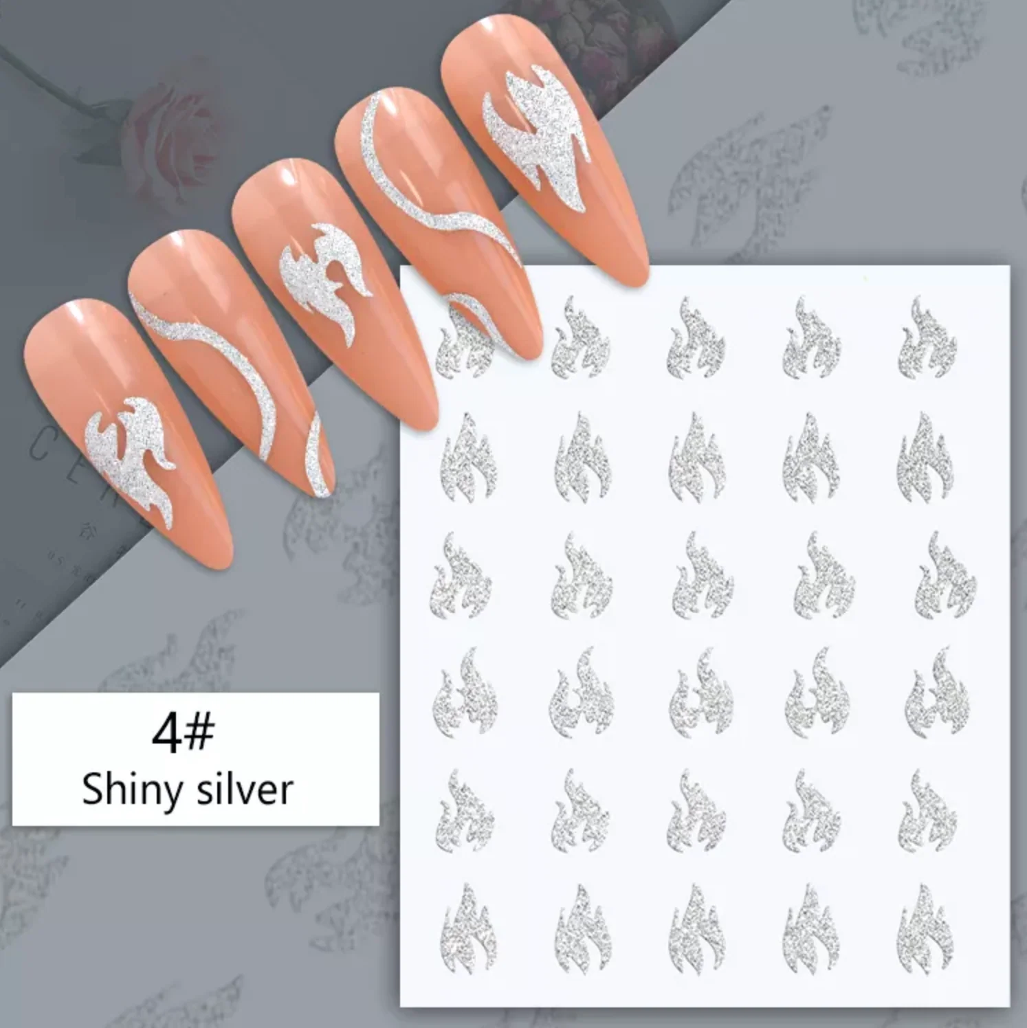 STICKER - Glitter Silver - Butterfly, Bear,Flame, Trace, Heart | SET 7 PCS - Image 5
