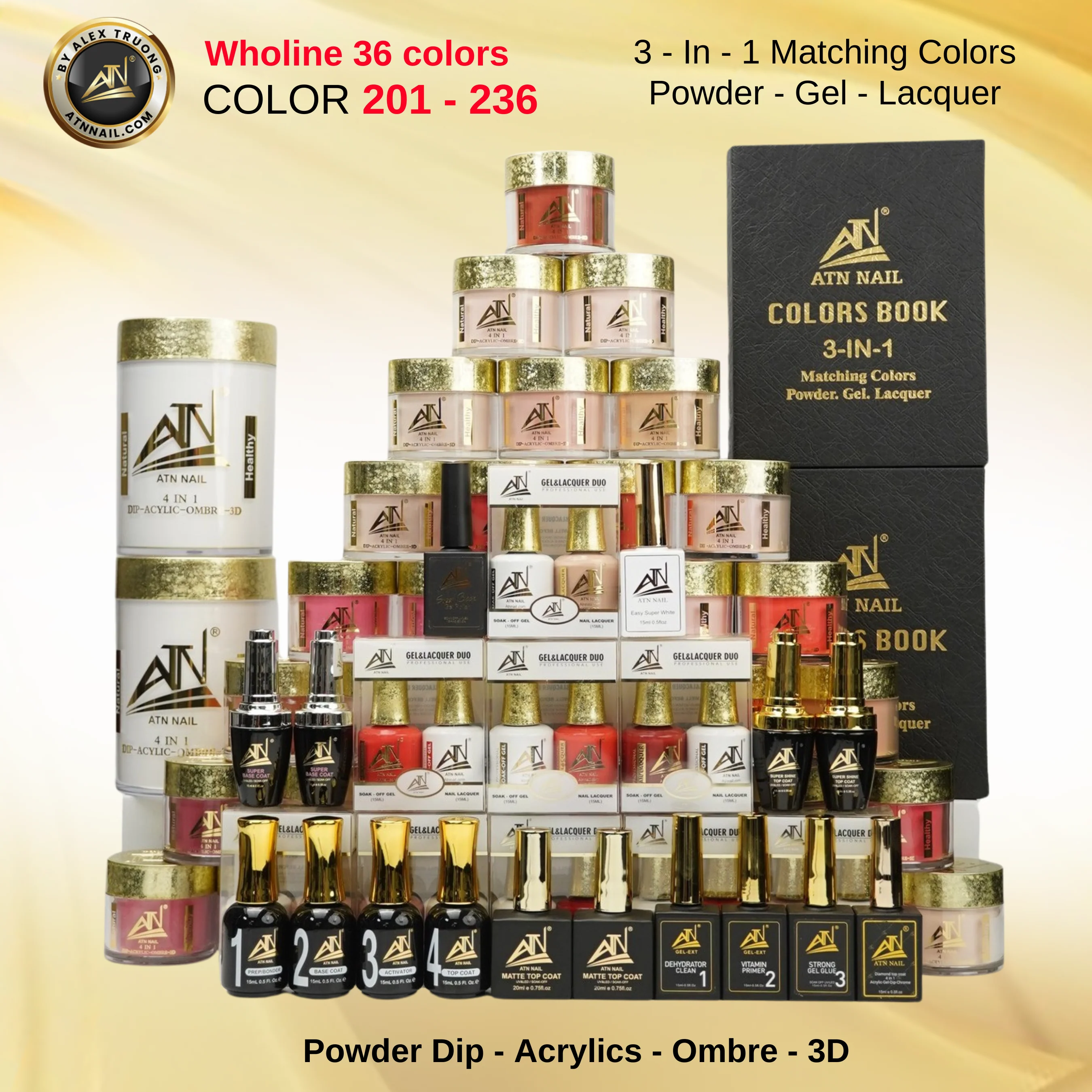 Whole line 36 Colors (From #201 -> #236) – Trio 3 in 1 (Powder-Gel-Lacquer) - Image 2