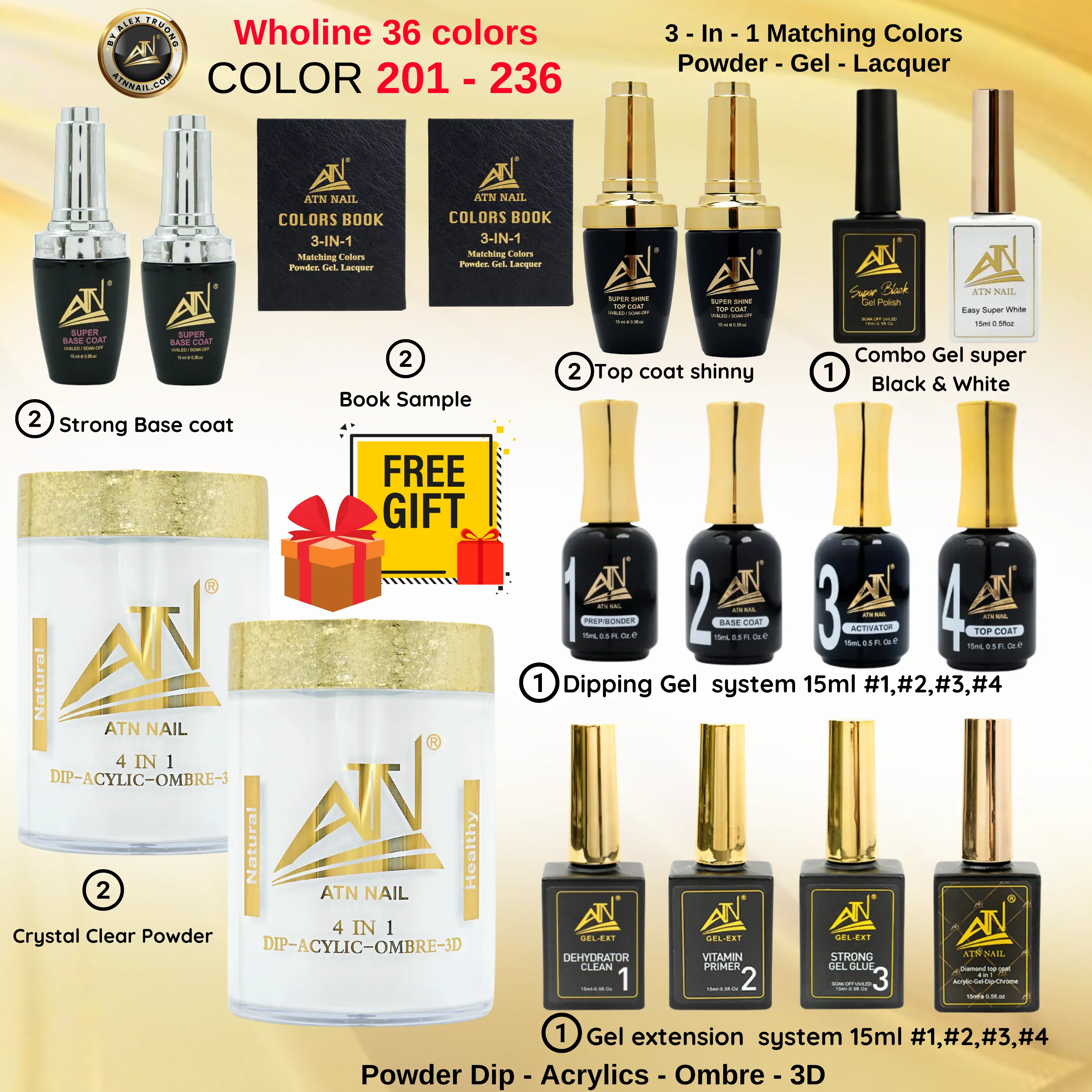 Whole line 36 Colors (From #201 -> #236) – Trio 3 in 1 (Powder-Gel-Lacquer) - Image 4